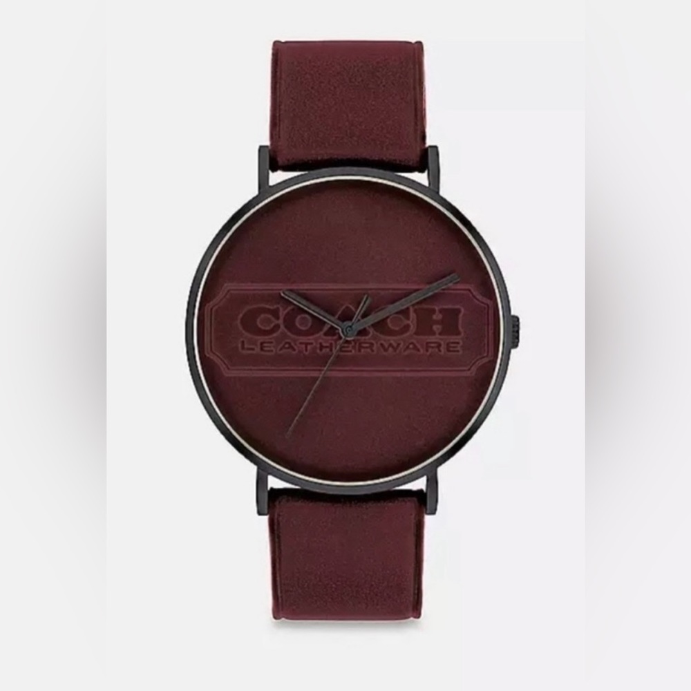 NWT COACH CHARLES Dark RED CALFSKIN MEN'S WATCH (14602598)